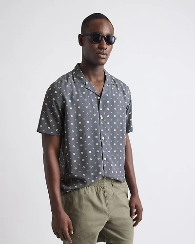 Short-Sleeve Floral Shirt with Camp Collar