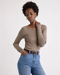 Luxe Knit Long-Sleeve Crew-Neck Fitted Ribbed Tee