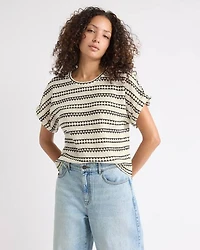 Extended-Sleeve Crew-Neck Relaxed-Fit Striped Top