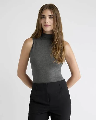 Haut Côtelé Ajusté Sans Manches à Col Montant en Tricot Luxueux