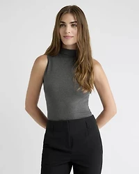 Haut Côtelé Ajusté Sans Manches à Col Montant en Tricot Luxueux