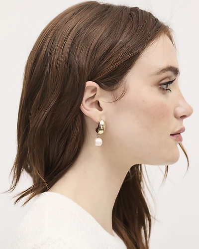 Golden Earrings with Pearl Pendant