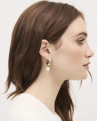 Golden Earrings with Pearl Pendant