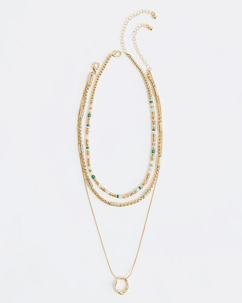 Collier à Chaînes Multiples avec Billes Colorées