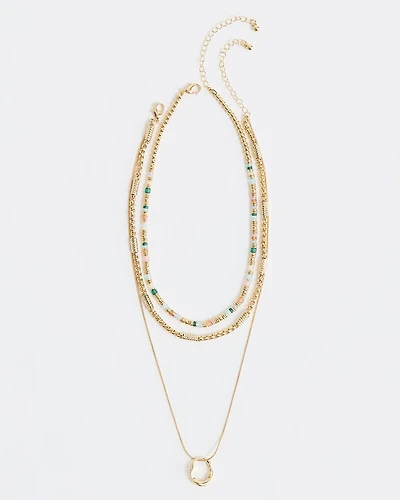 Multi-Chain Necklace with Colourful Beads