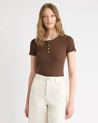 Short-Sleeve Ribbed Henley Top