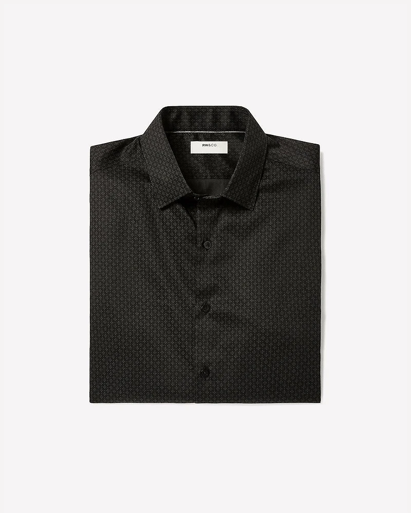 Black Slim-Fit Dress Shirt with Geo Pattern