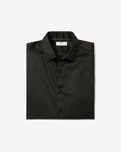 Black Slim-Fit Dress Shirt with Geo Pattern