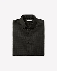 Black Slim-Fit Dress Shirt with Geo Pattern
