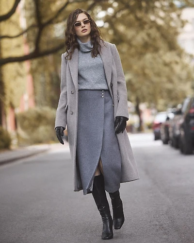 Wool-Blend Long Double-Breasted Coat