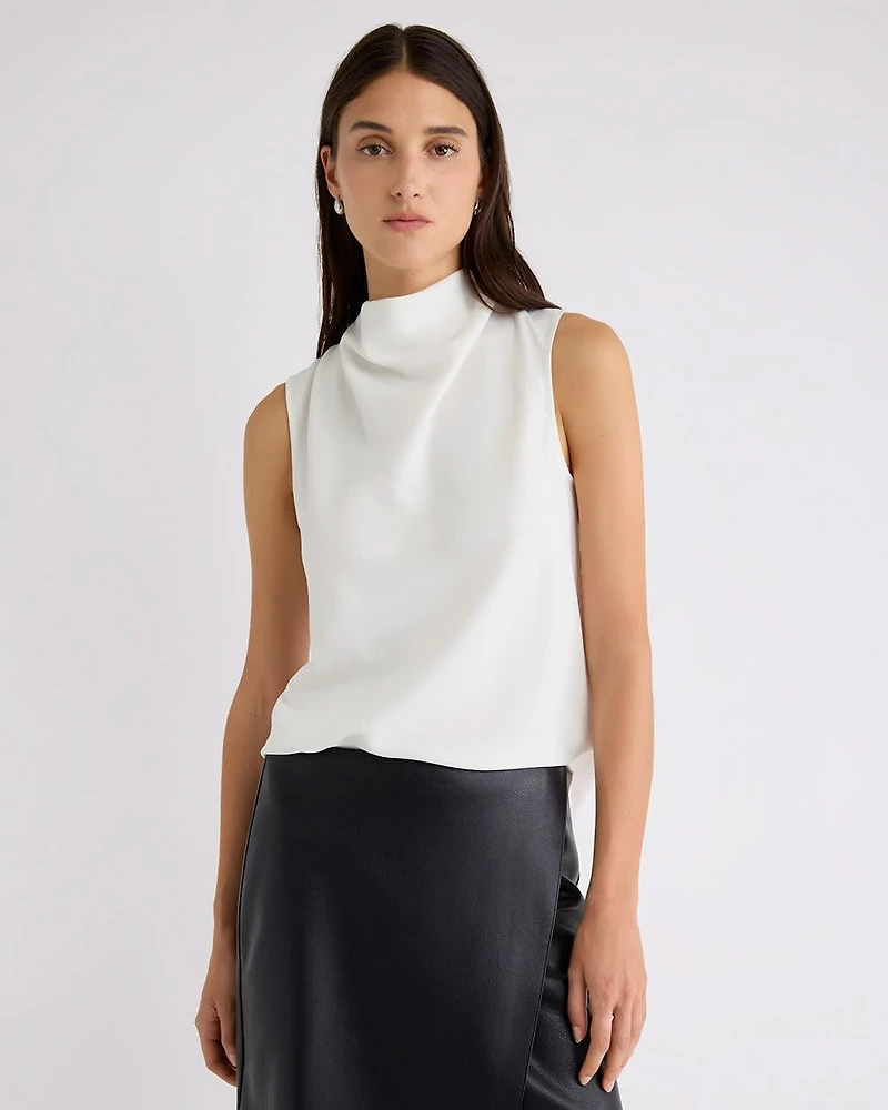 Blouse Sans Manches à Col Montant Drapé