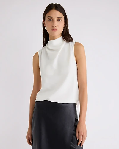 Blouse Sans Manches à Col Montant Drapé