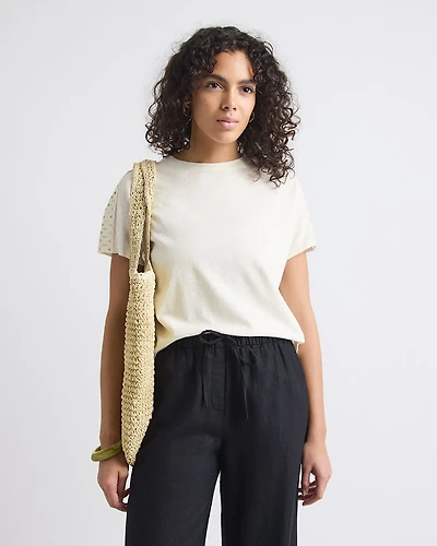 Short-Sleeve Crew-Neck Top with Crochet Details