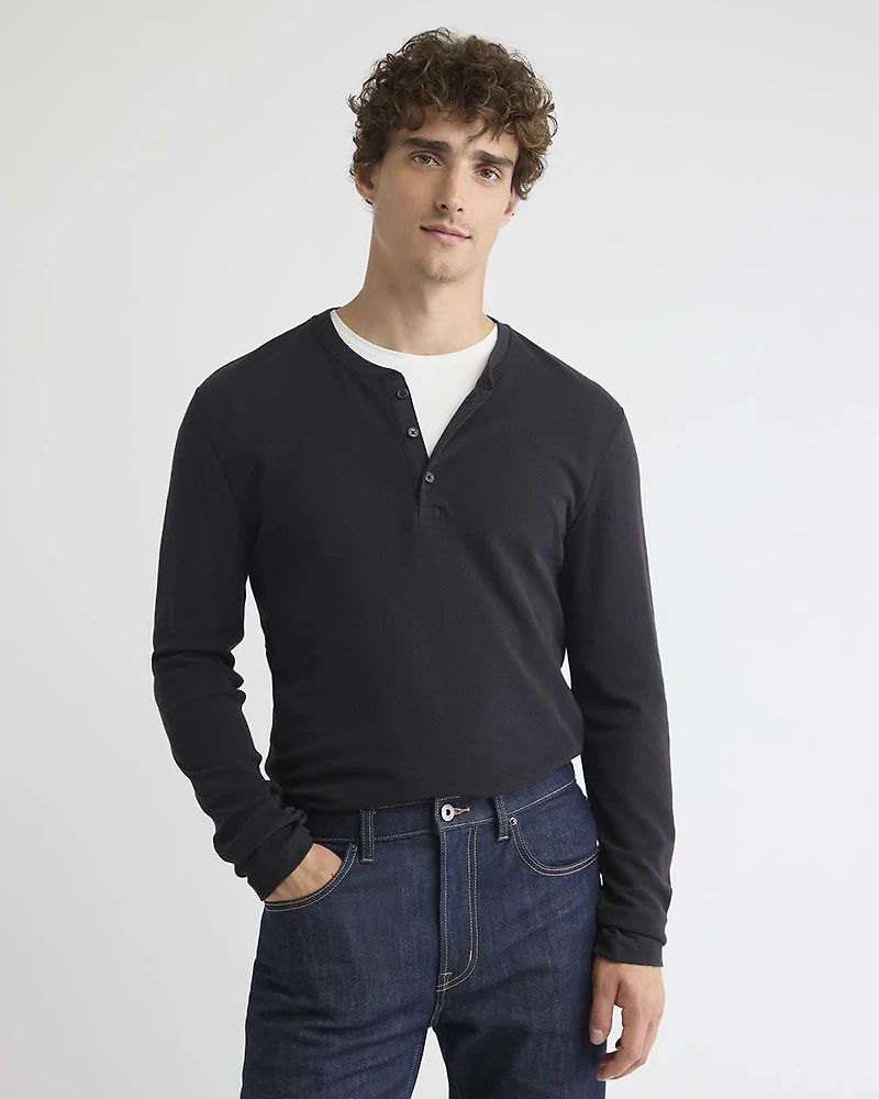 Long-Sleeve Henley Waffled Tee