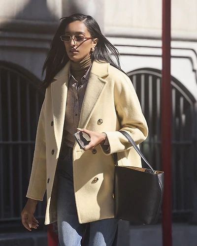 Melton Wool-Blend Double-Breasted Coat