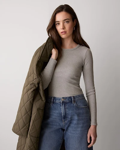 Long-Sleeve Crew-Neck Fitted Ribbed Tee
