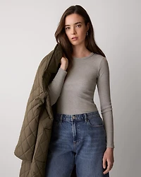 Long-Sleeve Crew-Neck Fitted Ribbed Tee