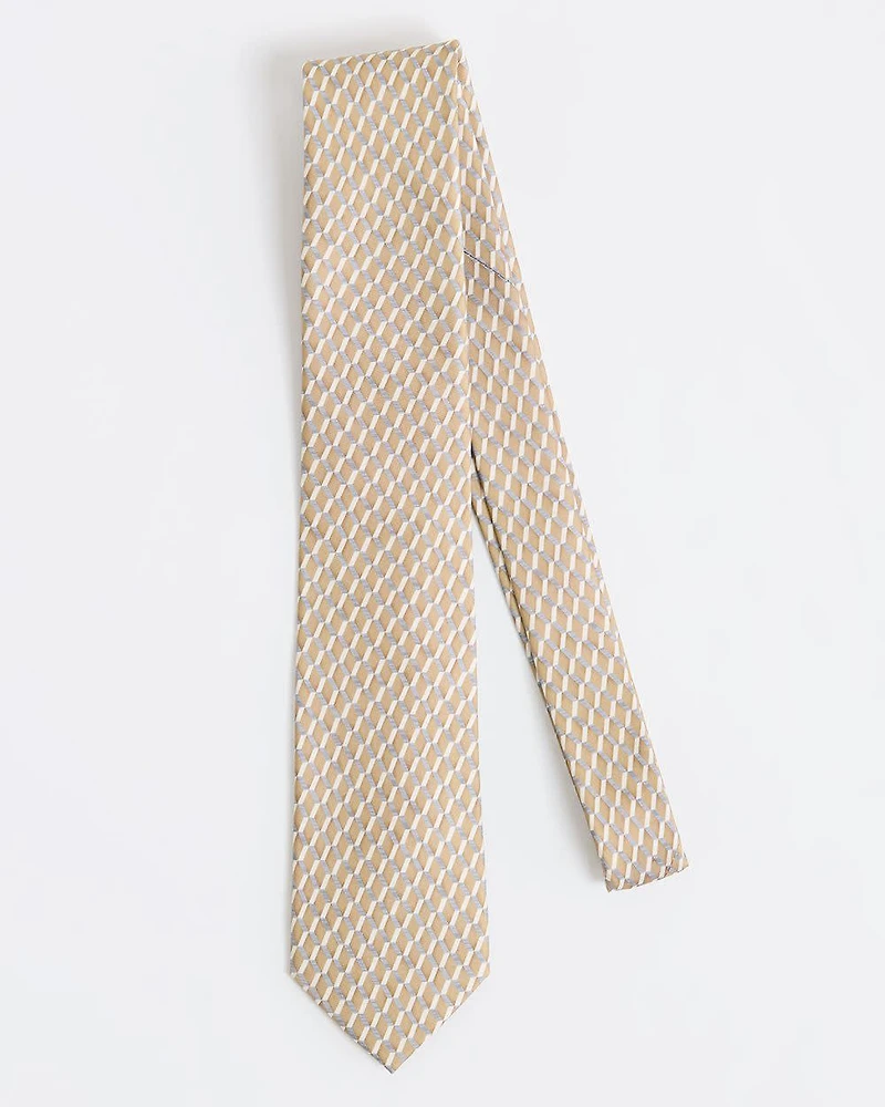 Regular Tie with Beige and Grey Geometric Pattern