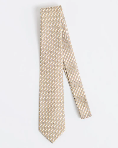 Regular Tie with Beige and Grey Geometric Pattern