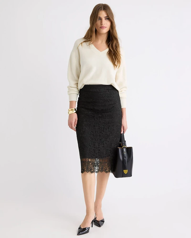 High-Rise Lace Midi Skirt
