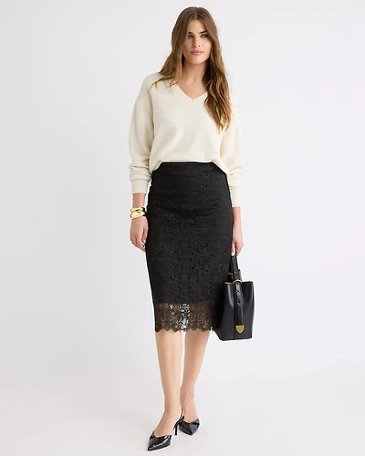 High-Rise Lace Midi Skirt