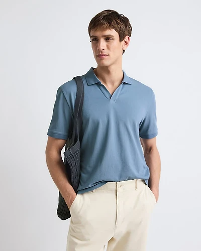 Solid CoolMax (R) Short-Sleeve Polo with Johnny Collar