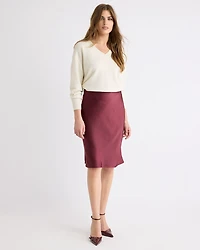 Satin High-Rise Straight Knee-Length Skirt