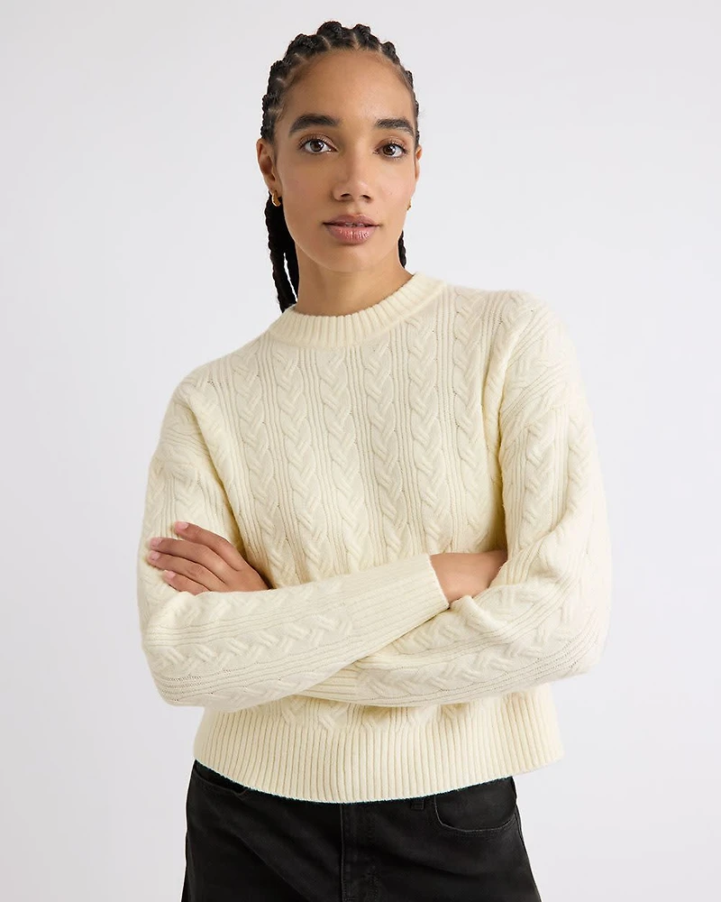 Long-Sleeve Crew-Neck Sweater with Cable Stitches