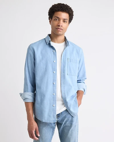 Long-Sleeve Denim Shirt with Chest Pocket