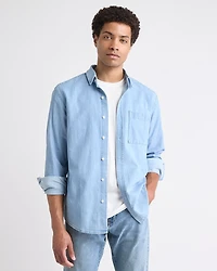 Long-Sleeve Denim Shirt with Chest Pocket