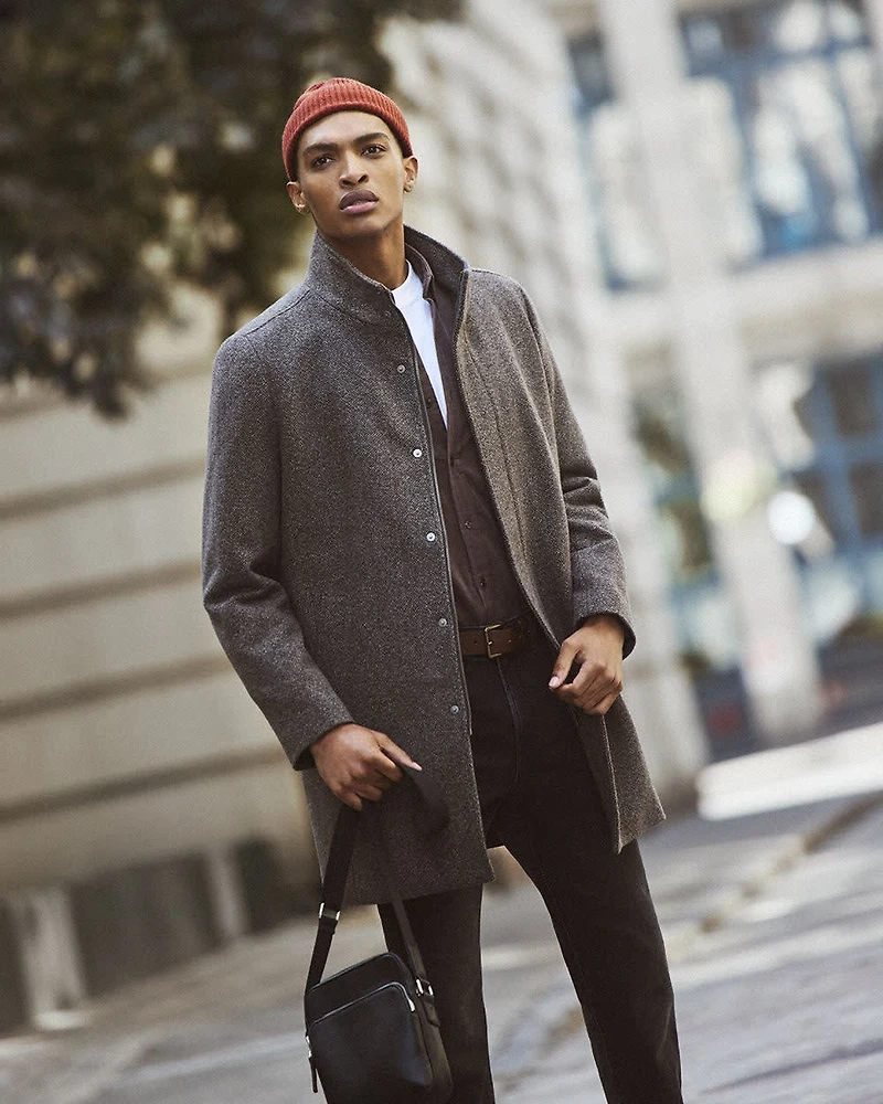 Classic Mock-Neck Heathered-Wool Coat with Dickey