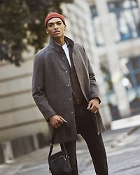 Classic Mock-Neck Heathered-Wool Coat with Dickey