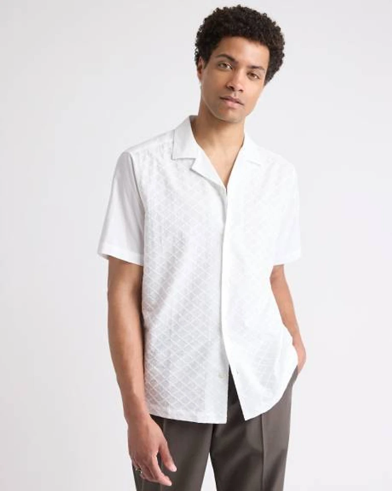 Short-Sleeve Camp-Collar Shirt with Embroidered Details