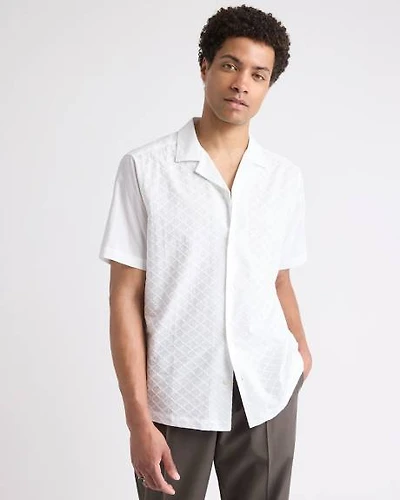 Short-Sleeve Camp-Collar Shirt with Embroidered Details