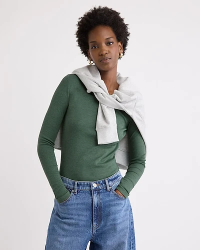 Luxe Knit Long-Sleeve Crew-Neck Fitted Ribbed Tee