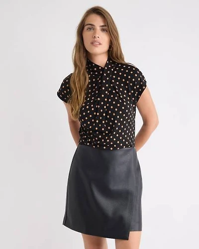 Extended-Sleeve Top with Crossover Draped Mock Neckline