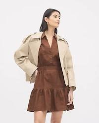 Robe Courte en Lin à Manches Courtes et Col Chemisier