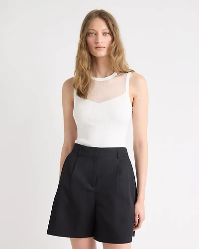 Camisole Côtelée à Col Rond avec Empiècement Transparent