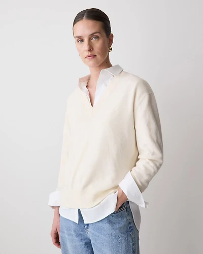 Pull en Laine Mérinos à Manches Longues et Col V