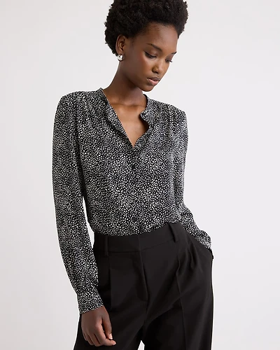 Silky Crepe Long-Sleeve Buttoned-Down Blouse