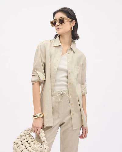 Long-Sleeve Buttoned-Down Linen Blouse