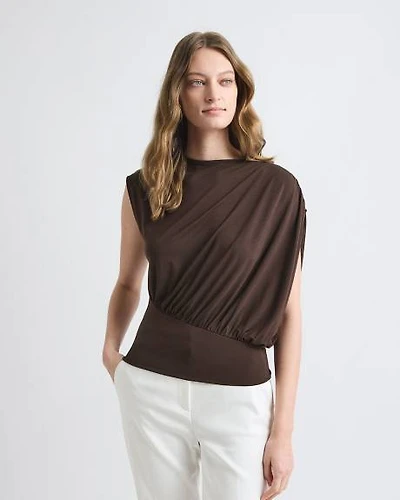 Extended-Sleeve Crew-Neck Top with Asymmetrical Detail