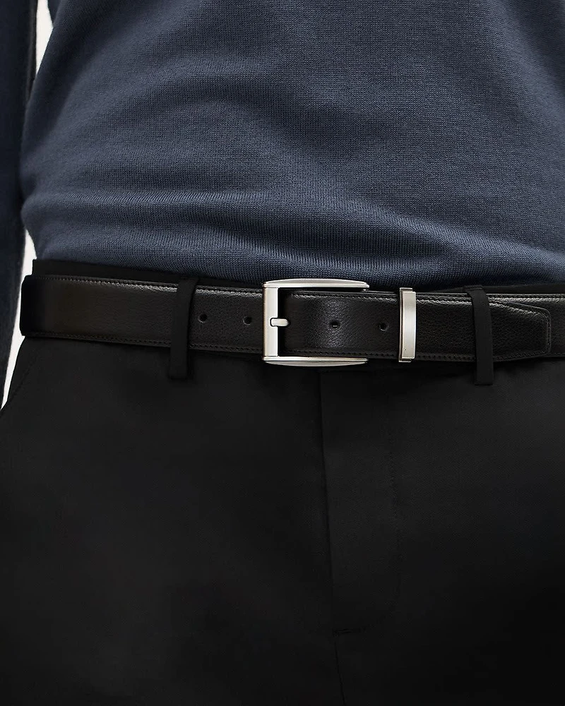 Black Leather Belt with Square Buckle
