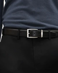 Black Leather Belt with Square Buckle