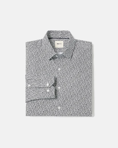 White Slim-Fit Dress Shirt with Navy Floral Pattern
