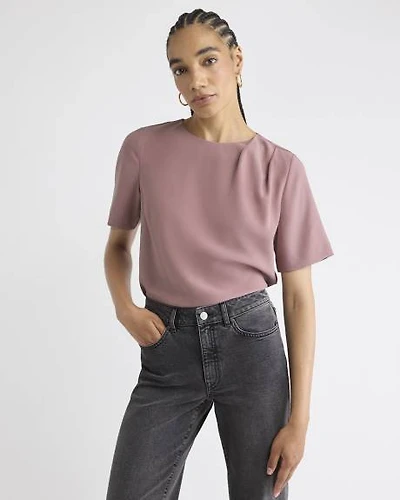 Short-Sleeve Crew-Neck Mix-Media Blouse