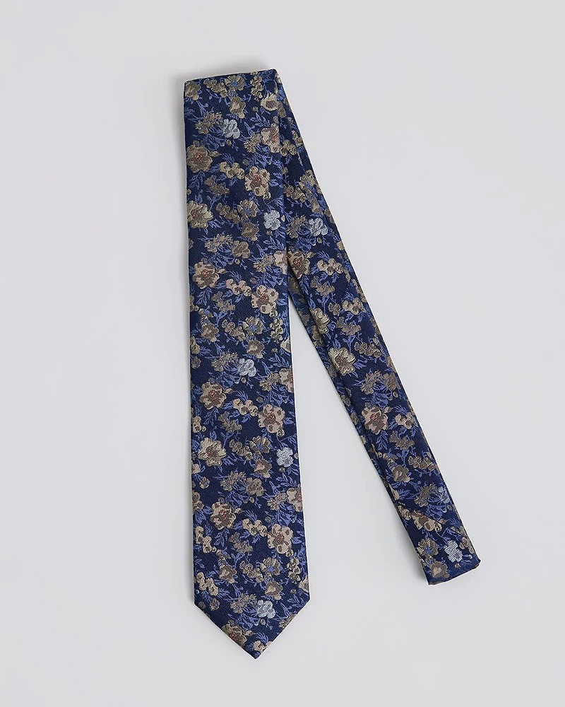 Blue Regular Tie with Floral Pattern