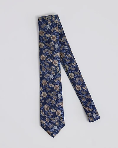 Blue Regular Tie with Floral Pattern