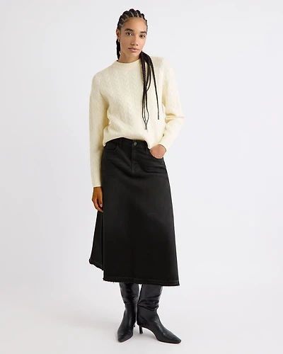 Grey Flare Midi Denim Skirt