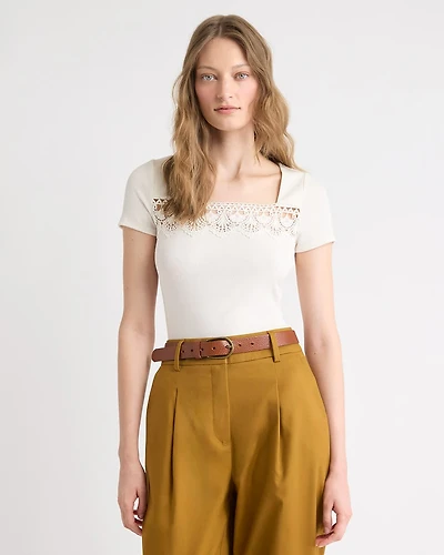 Short-Sleeve Square-Neck Ribbed Top